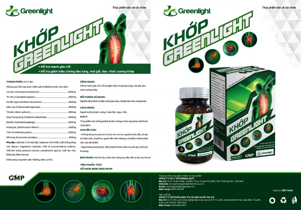 Thực phẩm bảo vệ sức khỏe “KHỚP GREENLIGHT” của Phòng khám đa khoa Greenlight Điềm Thụy được đưa ra thị trường nhằm phục vụ tốt hơn nhu cầu của khách hàng trong điều trị các bệnh liên quan đến xương khớp.